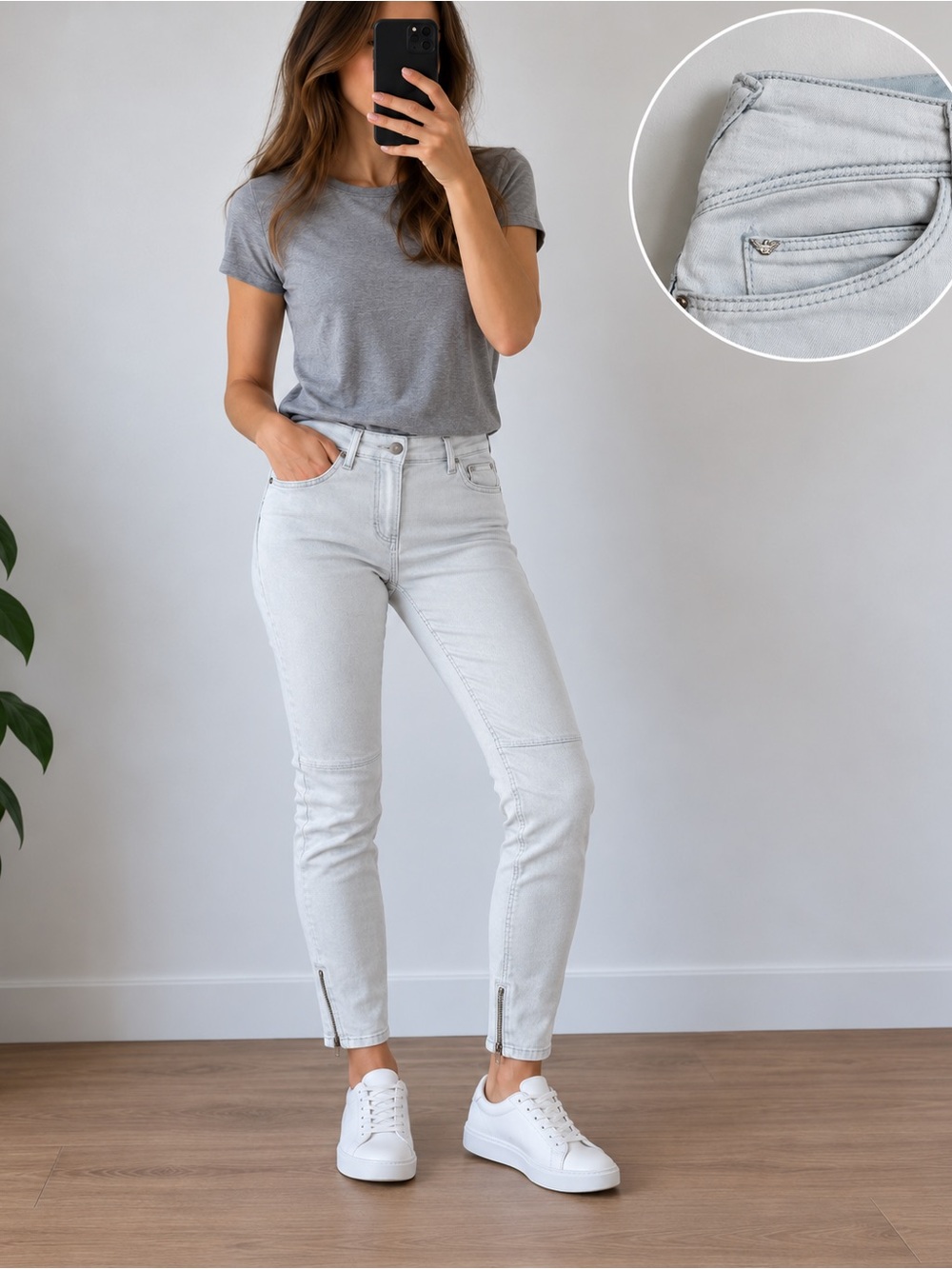 Armani Jeans Icy Blue White Skinny Moto Ankle Zip Jeans Size 26